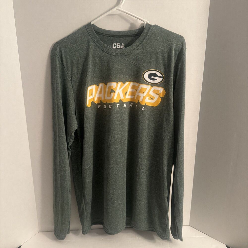 CSA Green Bay Packers NFL Green Long Sleeve Dri Fit Shirt Mens Size Medium